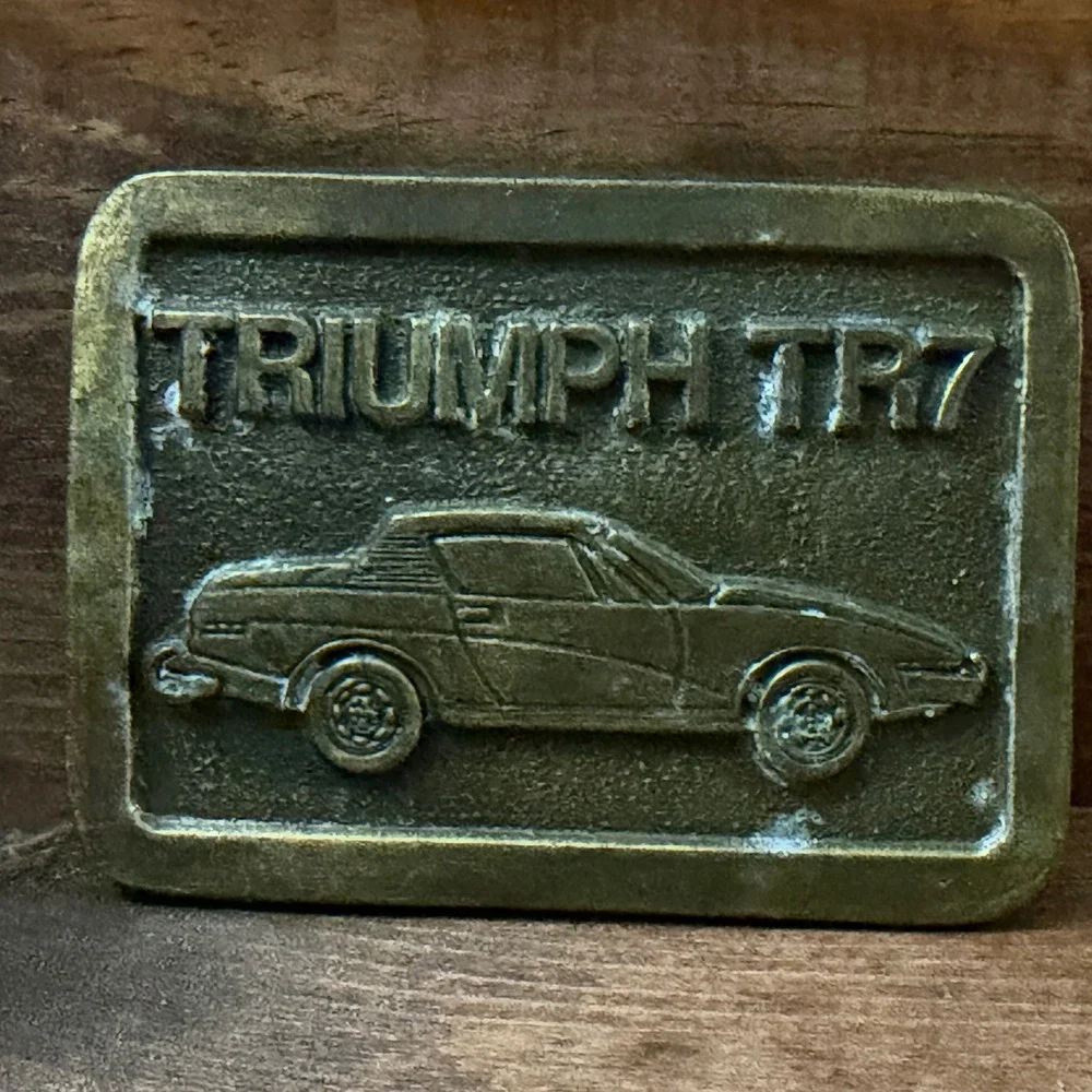 Vintage Triumph TR7 British Sports Car Cast Metal Belt Buckle Brass Tone 154